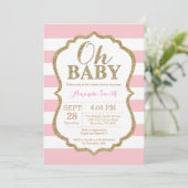 Oh Baby Pink und Gold Baby Dusche Einladung (Stehend Vorderseite)