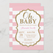 Oh Baby Pink und Gold Baby Dusche Einladung (Vorne/Hinten)