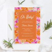 Oh Baby Pink und Orange Vibranly Floral Baby Showe Einladung
