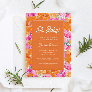Oh Baby Pink und Orange Vibranly Floral Baby Showe Einladung