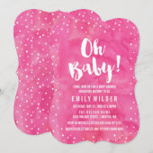 Oh Baby Pink Watercolor Babydusche Einladung (Vorne/Hinten)