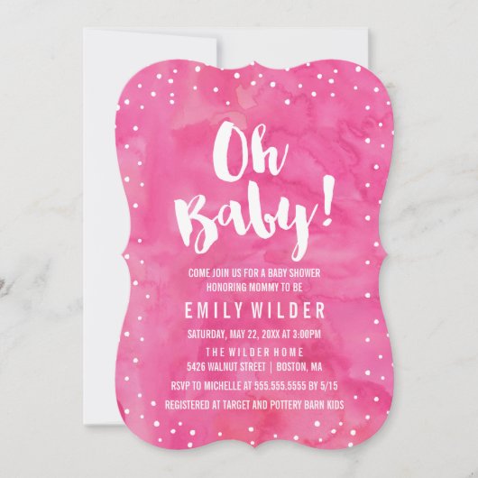 Oh Baby Pink Watercolor Babydusche Einladung (Vorderseite)