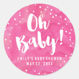 Oh Baby Pink Watercolor Babydusche Runder Aufkleber