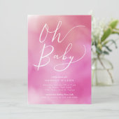 Oh Baby Pink Watercolor Ombre Babydusche Einladung (Stehend Vorderseite)