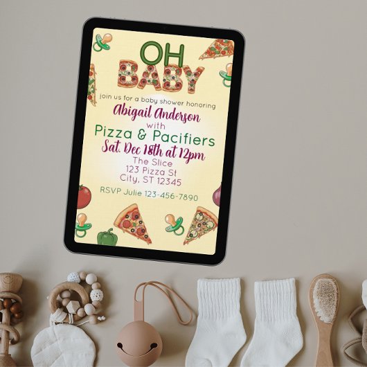 Oh Baby, Pizza & Pacifiers Baby Shower Einladung
