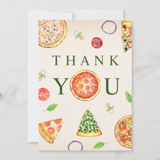 Oh Baby Pizza + Schnuller Babydusche Dankeskarte (Vorderseite)