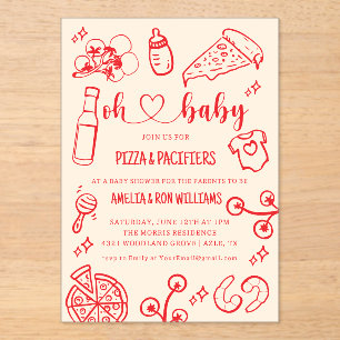 Oh Baby Pizza + Schnuller Babyparty-Einladung Acryleinladungen