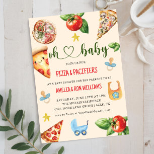 Oh Baby Pizza + Schnuller Babyparty-Einladung Einladung