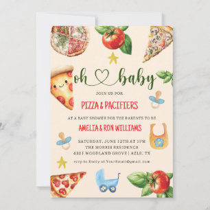 Oh Baby Pizza + Schnuller Babyparty-Einladung Einladung