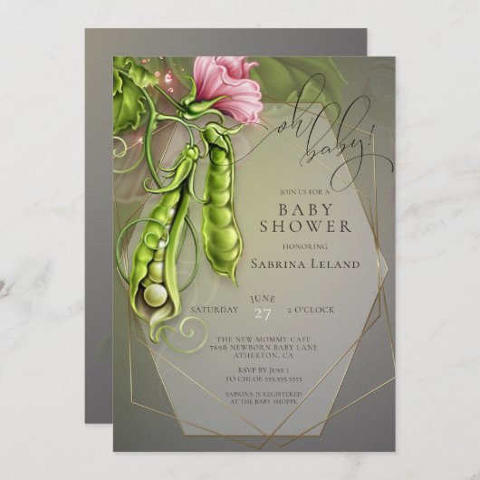 Oh, Baby-Platterbsen in einer Pod-Kinderdusche Einladung (Vorne/Hinten)