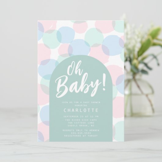 Oh Baby Polka Dots Babydusche Einladung (Stehend Vorderseite)