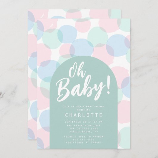 Oh Baby Polka Dots Babydusche Einladung (Vorne/Hinten)