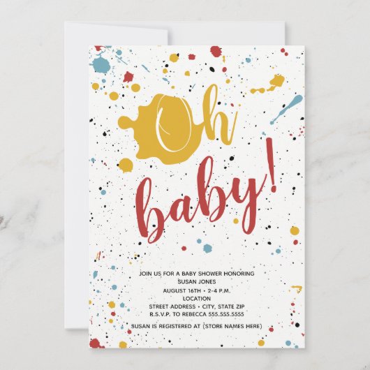 Oh Baby primäre Paint Spritzer Neutral Baby Dusche Einladung (Vorderseite)