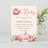Oh Baby Pumpkin Fall Floral Pink Baby Dusche Einladung (Stehend Vorderseite)