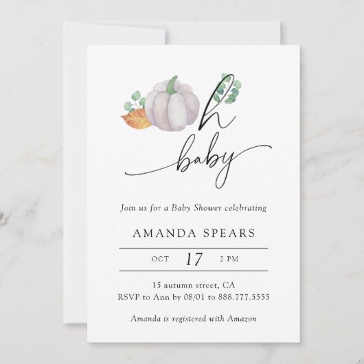 Oh Baby, Pumpkin Herbst Babydusche Einladung (Vorderseite)