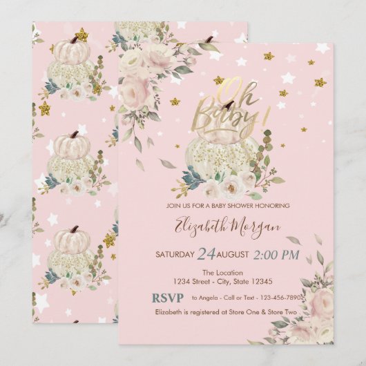 Oh Baby, Pumpkins, Stars Babydusche Einladung (Vorne/Hinten)