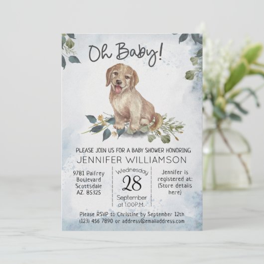 Oh, Baby! Puppy Dog Baby Dusche Einladung (Stehend Vorderseite)