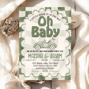 Oh Baby Rennwagen Schachbrettmuster Salbei-Grün Ba Einladung