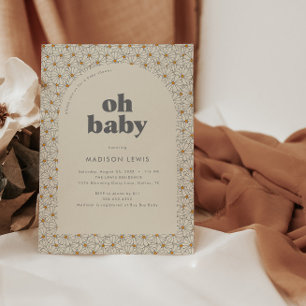 Oh Baby Retro Boho Gänseblümchen-Baby-Shower-Einla Einladung