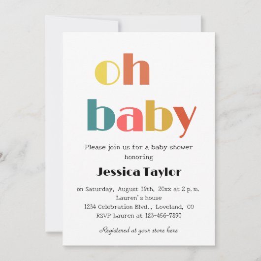 Oh Baby Retro Rainbow Baby Shower Einladung (Vorderseite)