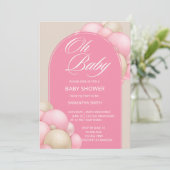 Oh Baby rosa beige Ballons Bogen minimalistisch ei Einladung (Stehend Vorderseite)