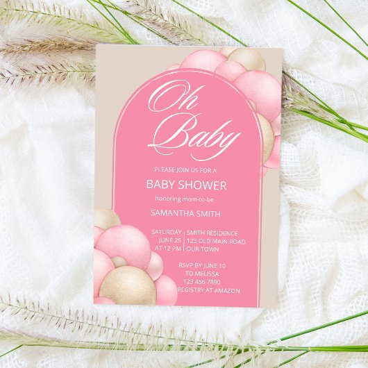 Oh Baby rosa beige Ballons Bogen minimalistisch ei Einladung