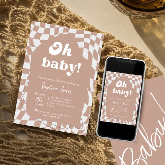 Oh, Baby! rosa geprüft | Gingham | Babydusche I Einladung