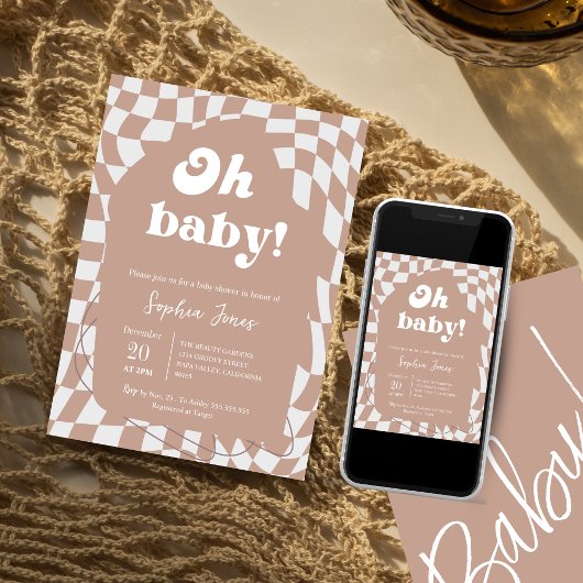 Oh, Baby! rosa geprüft | Gingham | Babydusche I Einladung