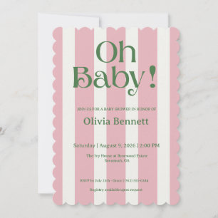 Oh Baby Rosa Grüne Streifen Baby Shower Einladung