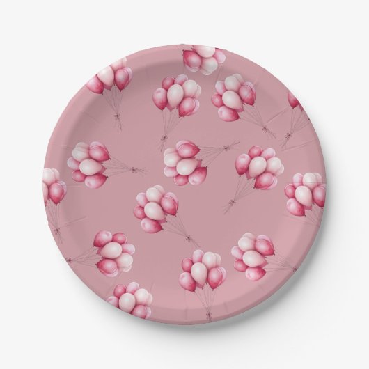 Oh Baby Rosa Luftballons Pappteller (Vorderseite)