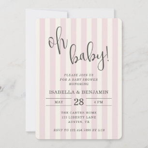 Oh Baby Rosa und Creme gestreifte Mädchen-Baby-Par Einladung