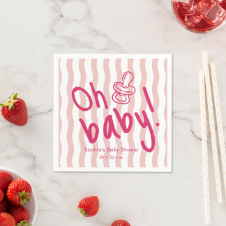 Oh Baby Rosa Wellenstreifen Baby-Einweihung Serviette