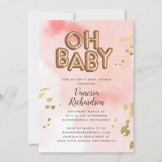 Oh Baby Rose Gold Foil Ballon Babydusche Ankündigung (Vorderseite)