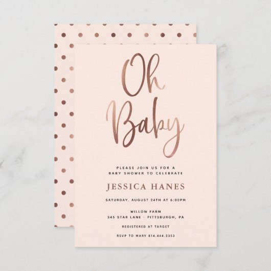 Oh Baby Rose Gold Foil Kinderdusche Einladung (Vorne/Hinten)