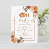 Oh Baby Rustic Boho Floral Pumpkin Baby Dusche Einladung (Stehend Vorderseite)