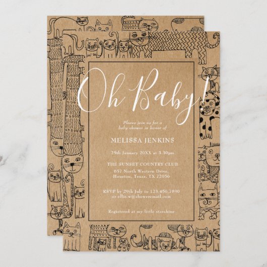 Oh Baby Rustic Cats Babydusche Einladung (Vorne/Hinten)