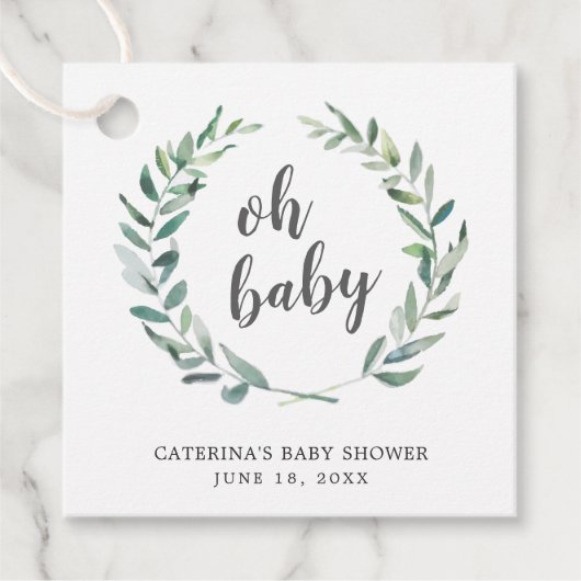 Oh Baby Rustic Greenery Gender Neutral Baby Dusche Geschenkanhänger (Vorderseite)