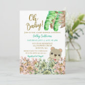 Oh Baby Rustic Greenery Teddy Bear Baby Dusche Einladung (Stehend Vorderseite)