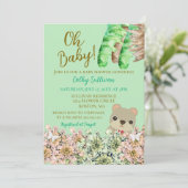 Oh Baby Rustic Greenery Teddy Bear Baby Dusche Einladung (Stehend Vorderseite)