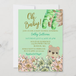Oh Baby Rustic Greenery Teddy Bear Baby Dusche Einladung