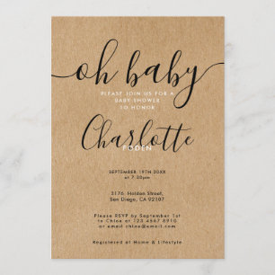 Oh Baby Rustic Kraft Baby Shower / Sprinkle Einladung