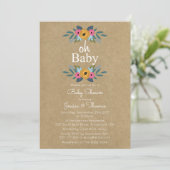 Oh, Baby! Rustic Kraft Blumenkleider Baby Dusche Einladung (Stehend Vorderseite)