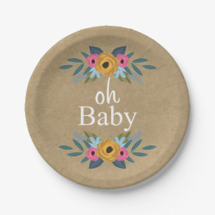 Oh, Baby! Rustic Kraft Blumenkleider Baby Dusche Pappteller