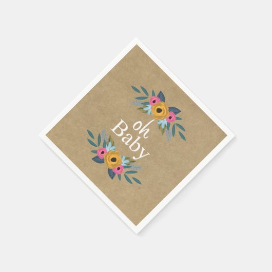 Oh, Baby! Rustic Kraft Blumenkleider Baby Dusche Serviette (Ecke)