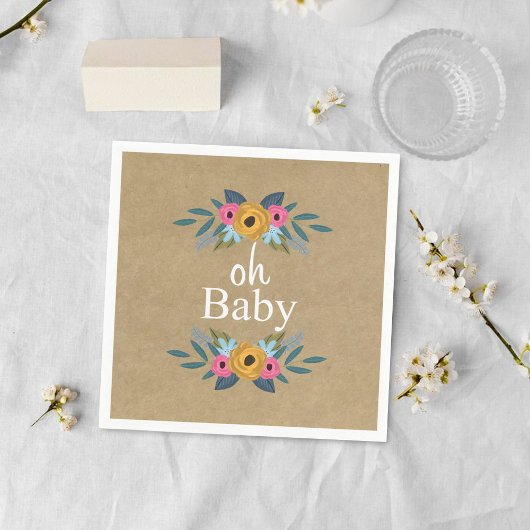 Oh, Baby! Rustic Kraft Blumenkleider Baby Dusche Serviette