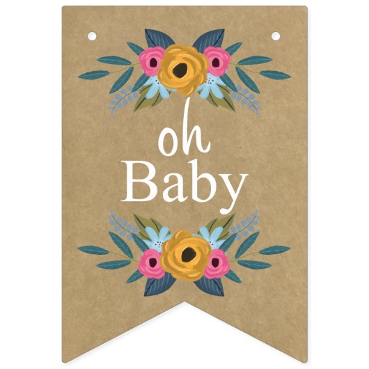 Oh, Baby! Rustic Kraft Blumenkleider Baby Dusche Wimpelkette (Zweite Fahne)