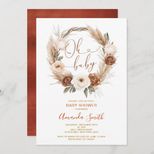 Oh Baby Rustic Terracota Orange Floral Baby Dusche Einladung