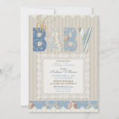 Oh Baby Rustic Wood Lace Blue Elvory Junge Einladung (Vorderseite)