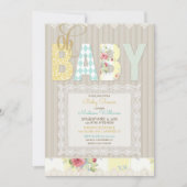Oh Baby Rustic Wood Lace Gender Neutral Yellow Einladung (Vorderseite)