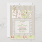Oh Baby Rustic Wood Lace Pink Green Girl Einladung (Vorderseite)